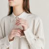 Momoni Aura Gestreept Zijden Viscose Overhemd - Creme/ Karamel