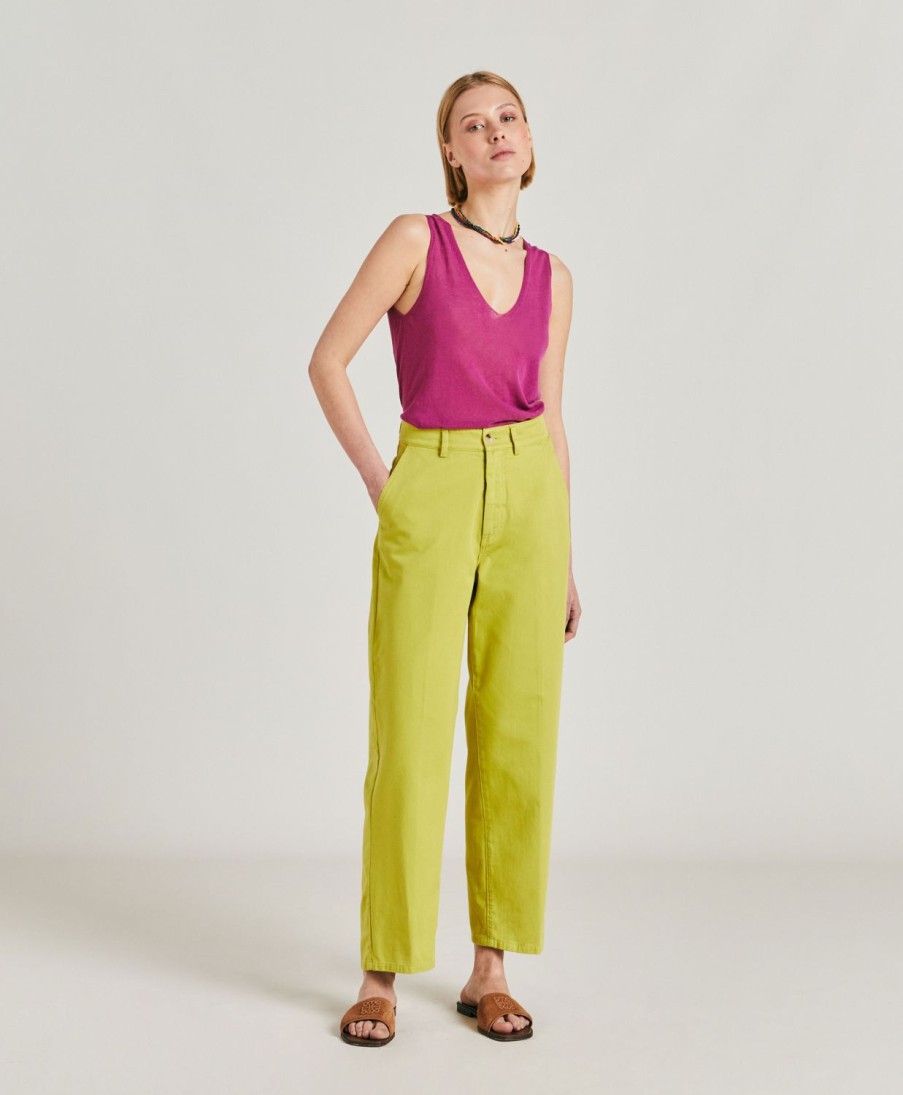 Momoni Fuchsia Bis Gabardine Broek - Zuur