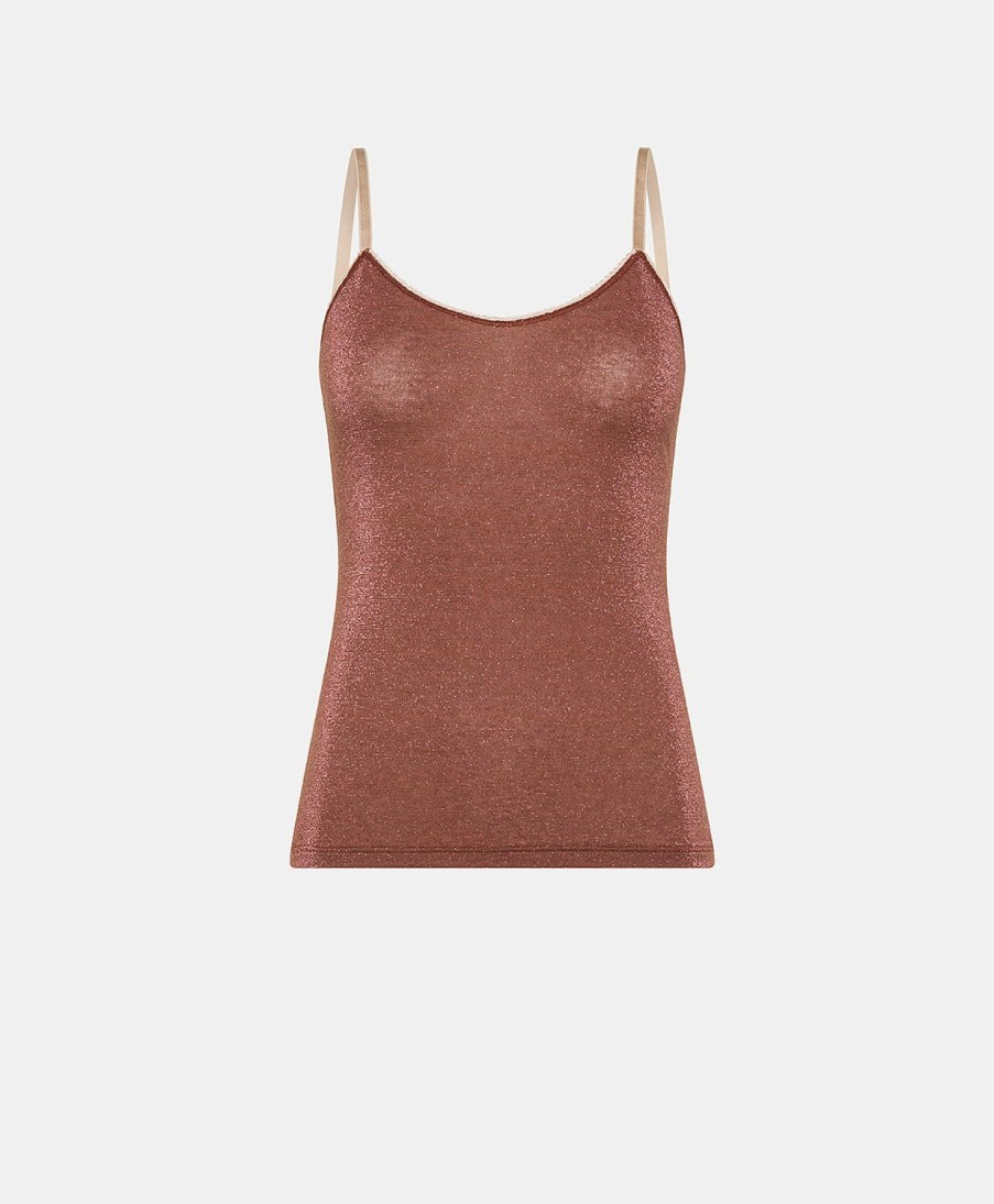 Momoni Airelle Lurex Jersey Top - Terracotta