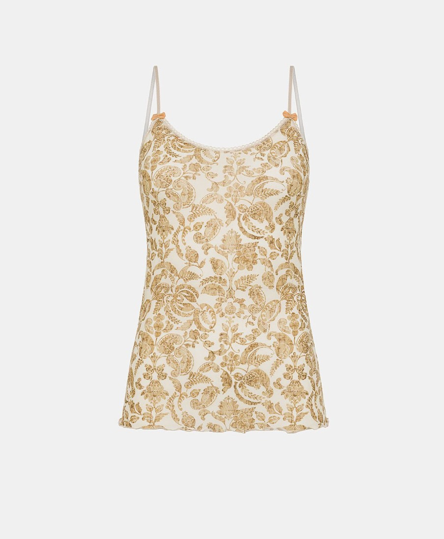 Momoni Airelle Bedrukte Nylon Top - Creme / Veelkleurig