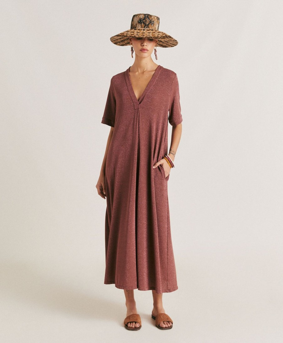 Momoni Altamura-Jurk In Lurex-Jersey - Terracotta