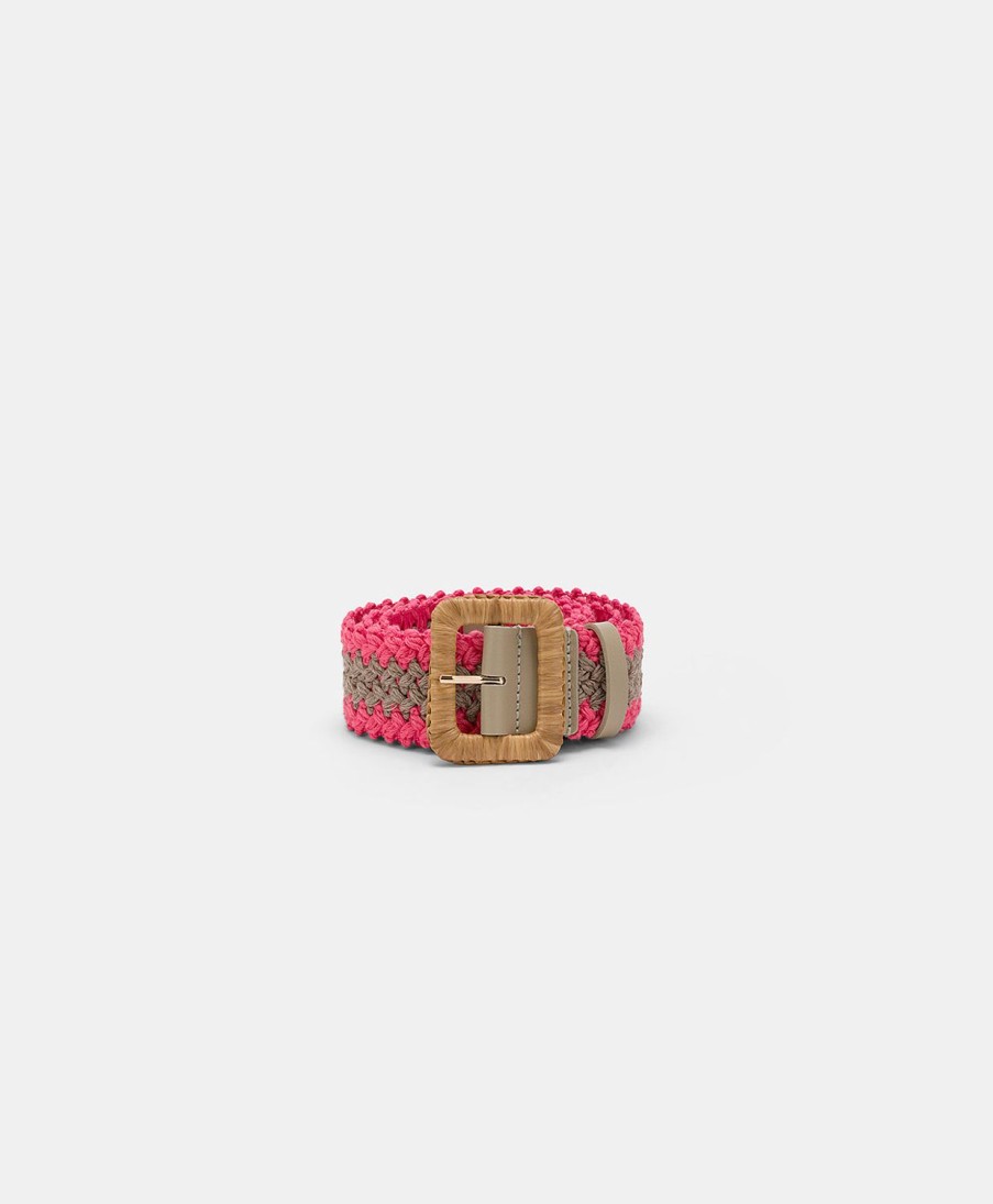 Momoni Malika Riem Met Raffia Gesp - Zand/Roze