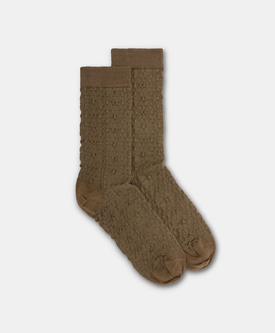 Momoni Sal Sokken Met Jacquard Logo - Taupe