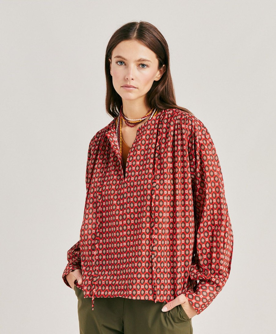 Momoni Gypsophilia-Blouse Van Bedrukte Katoenen Voile - Rood