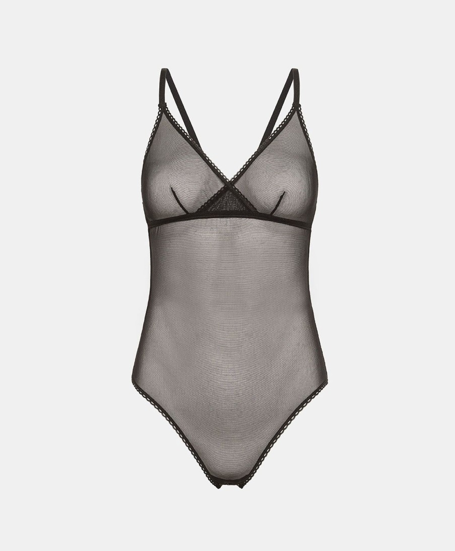 Momoni Gescheurde Bodysuit Van Tule - Zwart