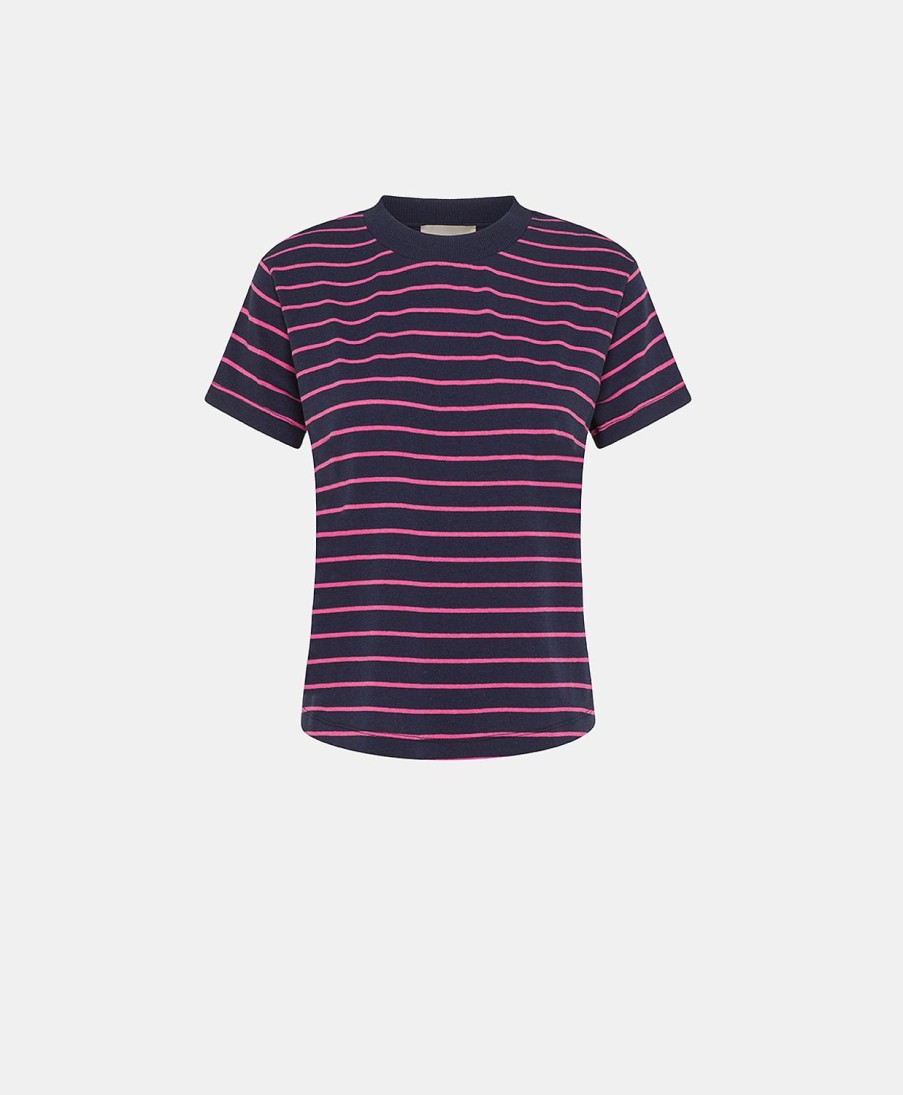 Momoni Lottie Gestreept Jersey T-Shirt - Fuchsia/Blauw