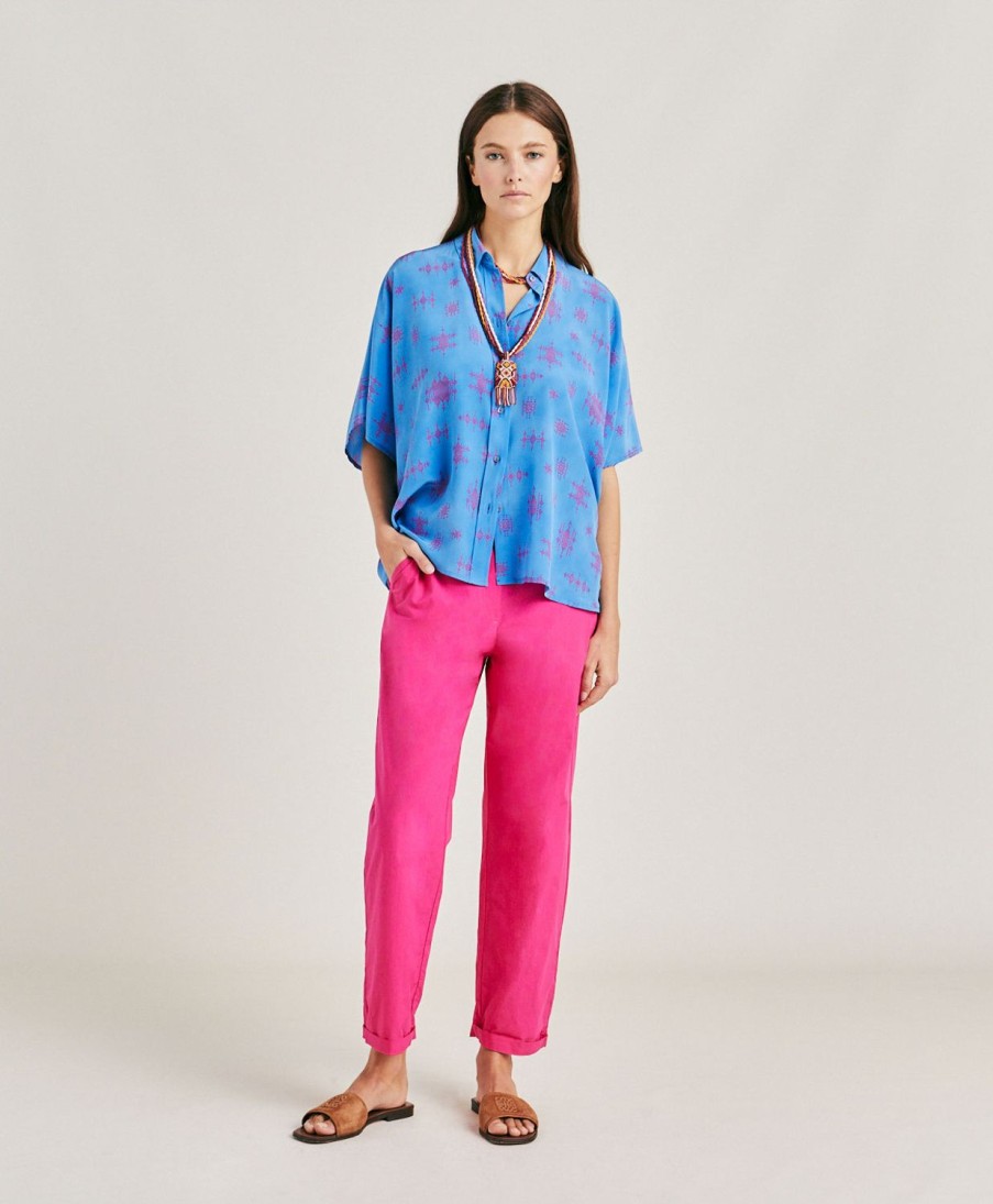 Momoni Idaho Poplin Broek - Fuchsia