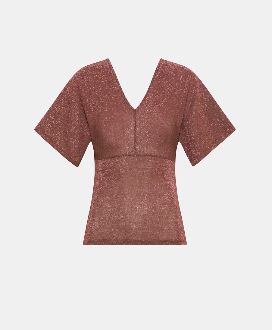 Momoni Milly Lurex Jersey T-Shirt - Terracotta