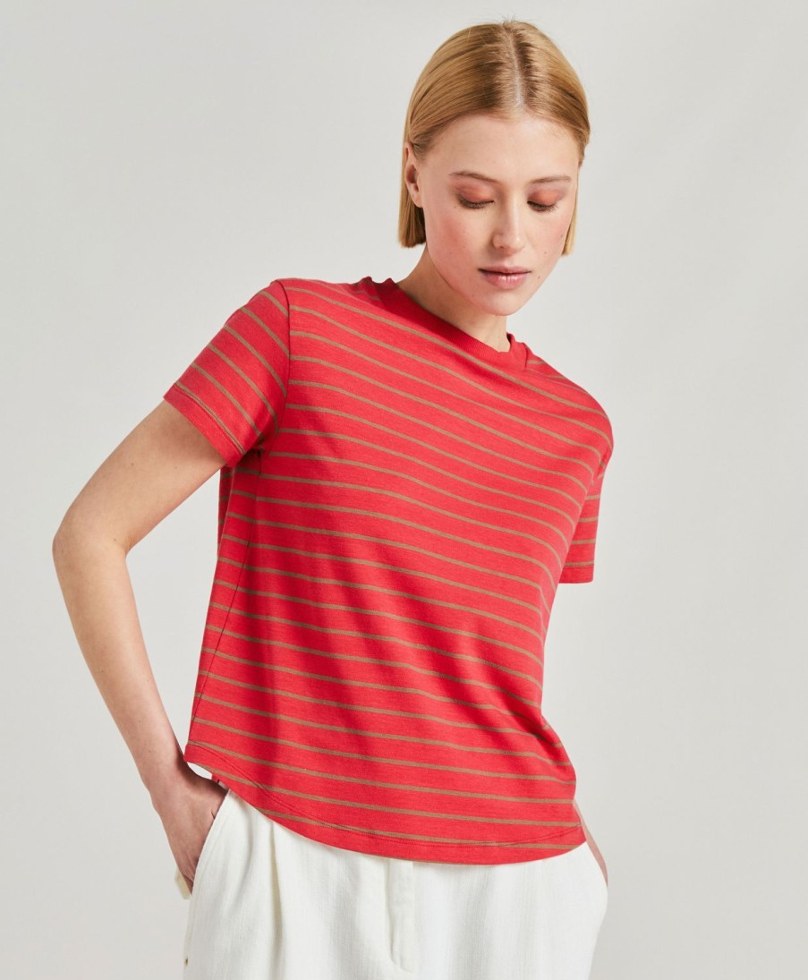 Momoni Lottie Gestreept Jersey T-Shirt - Rood/Tabak