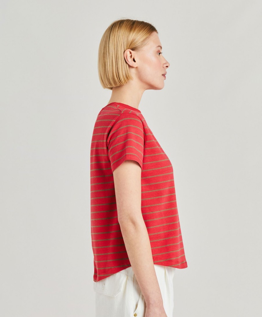 Momoni Lottie Gestreept Jersey T-Shirt - Rood/Tabak