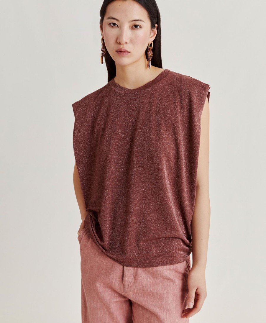 Momoni Enna T-Shirt In Jersey Lurex - Terracotta