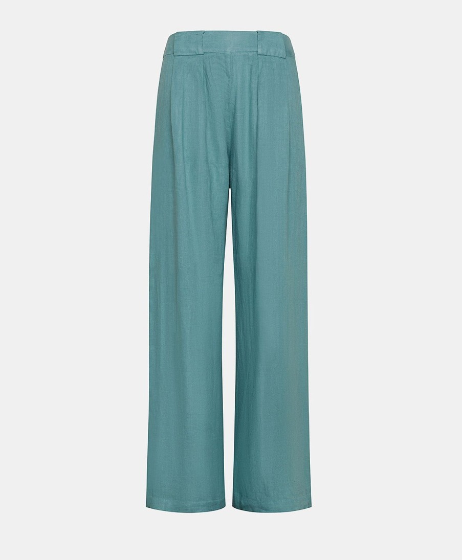 Momoni Aspen Effen Linnen Broek - Cerulean