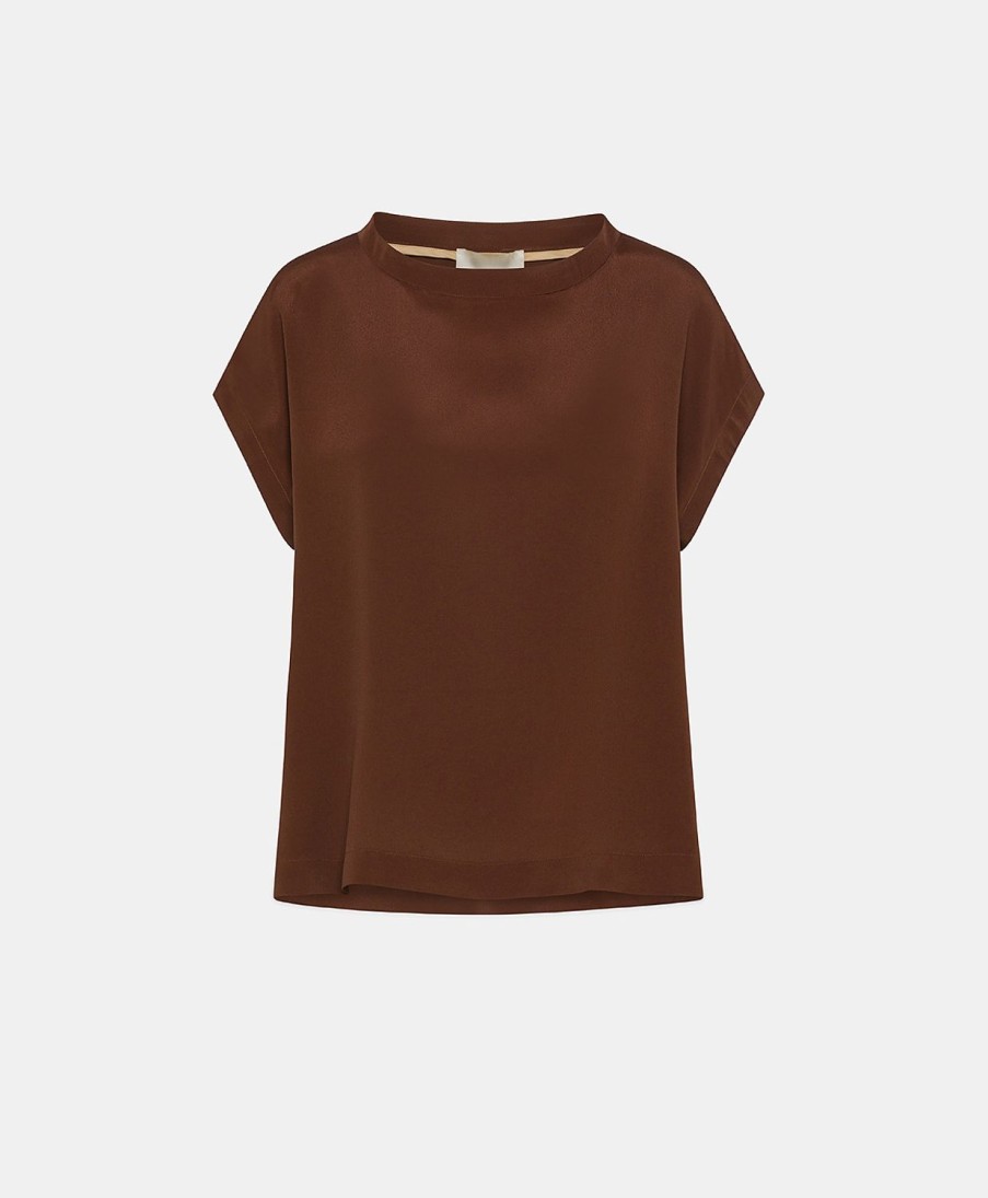 Momoni Curacao Blouse In Zijdeacetaat - Chocolade