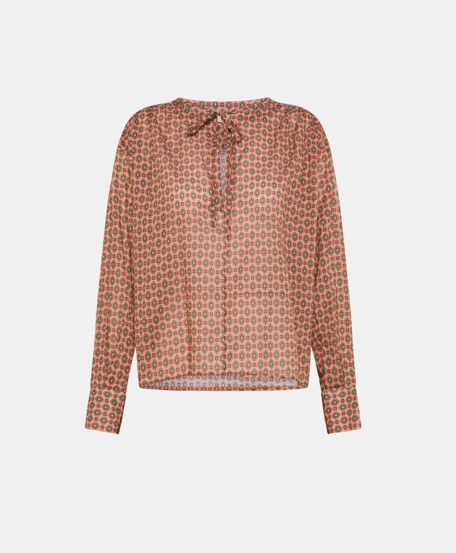 Momoni Gypsofilia Blouse Van Bedrukt Katoenvoile - Koraal