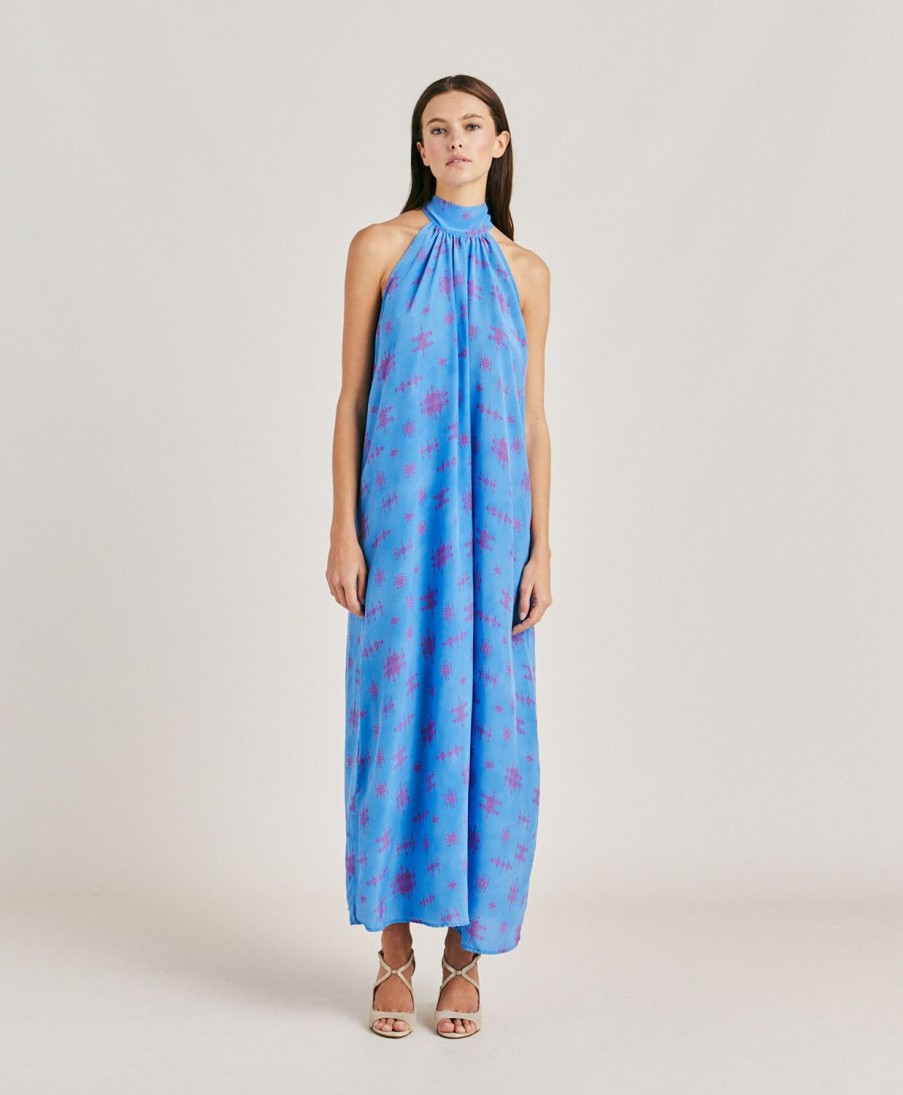 Momoni Sabina Jurk In Crepe De Chine - Bluette/Fuchsia