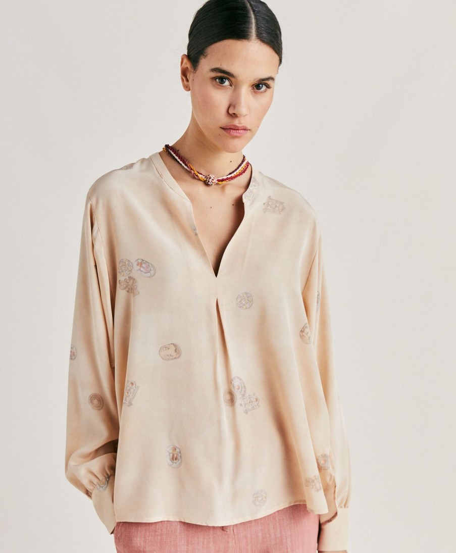 Momoni Alisha Blouse In Crepe De Chine - Veelkleurig Beige