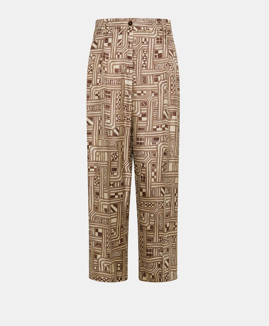 Momoni Magnisi Zijden Twill Broek - Beige/Tabak