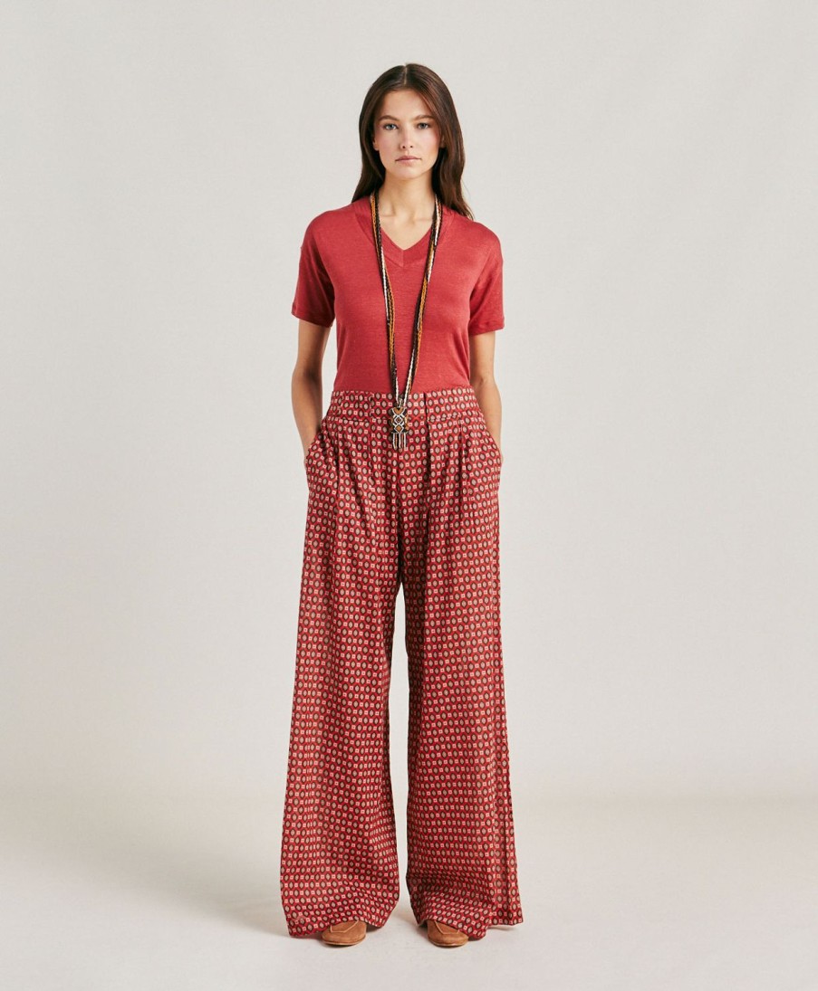 Momoni Aspen Broek Van Katoenen Voile Met Print - Rood